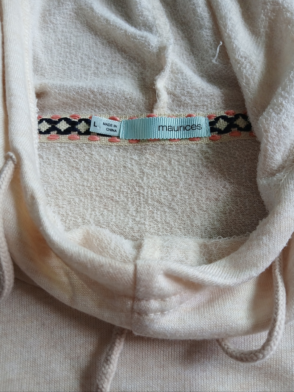 Maurices Size Large Cream Hoodie Sweater with Embroidered Stripes - Picture 2 of 6